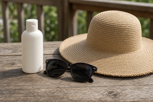 sun hat and sun glasses